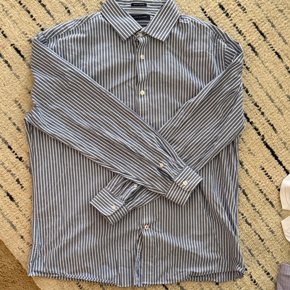 Tommy Hilfiger Blue and White Striped Shirt
